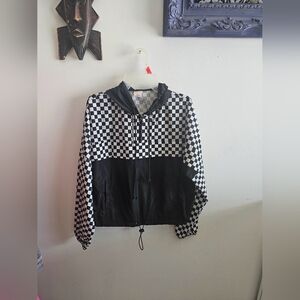 No Boundaries Juniors' Size M checkerboar Print Solid Popover Windbreaker Jacket